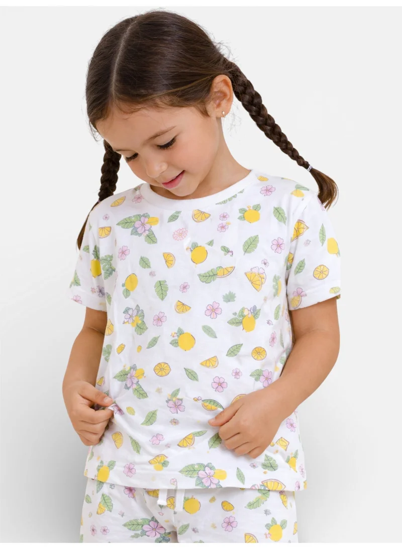 Victor And Jane  Girls Lemon Print Cotton Pajama Set – T-Shirt & Shorts Nightwear for Women | Best Price UAE